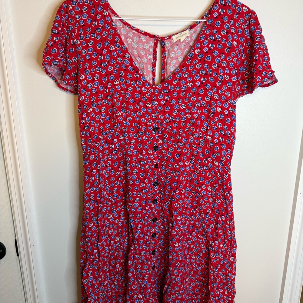 Red Floral Button-Front Dress